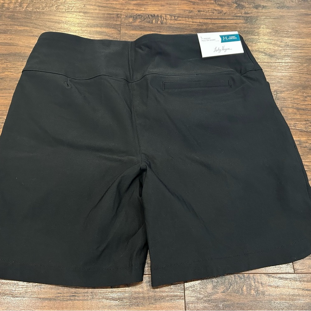 NWT 🍃 Lady Hagen Ladies Black Tummy Control Pull-on Shorts - 7 inch inseam - Picture 2 of 5